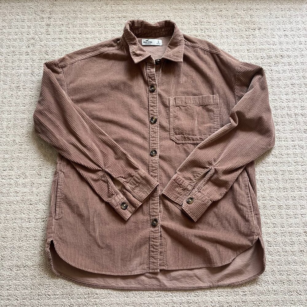 Hollister Button-Up Shirt / Jacket Women Brown Corduroy Long Sleeve Collar